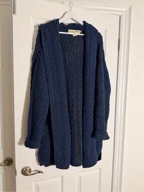 Aran Mór Ireland 100% Merino Wool Cable Knit Hooded Cardigan XL